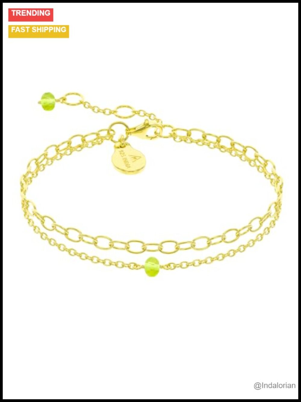 Natural Peridot Layered Rope Chain Bracelet 925 Sterling Silver